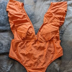 Shein Orange one piece bathing suit